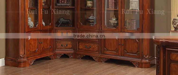 American style wooden bookshelf combination sideboard with glass door and handmade carving AI-202