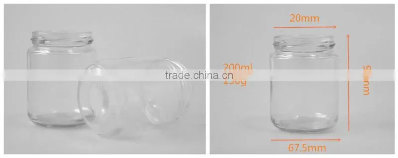 200ml regular shape glass jar with screw metal lid