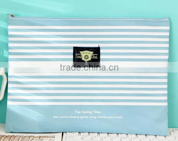 Striped printing polyester A4 document bag with zipper