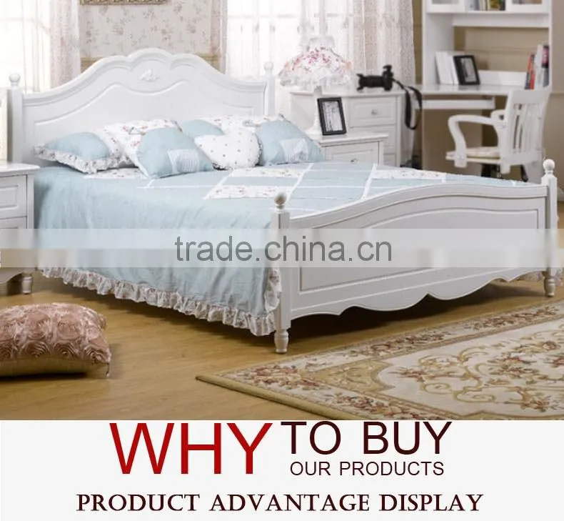 Design bed room furniture solid wooden white double bed 1.8m