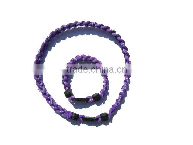 Blue & White 1Set Titanium Baseball Sports Necklace & Bracelet, 3 Ropes