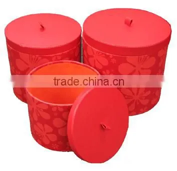 2015 new design Promotional colorful faux leather round storage bins set with lid