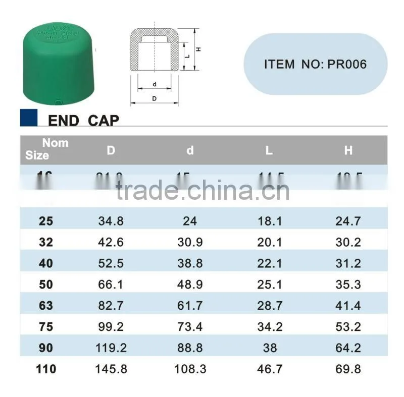 high quality cheap custom ppr plug/ppr end cap/ppr pipe fittings