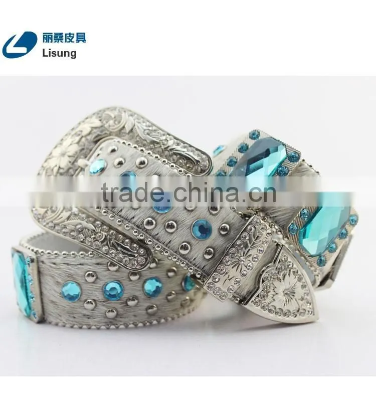 Cowboy Crystal Full Grain Horse Hide Leather Belt with Hair