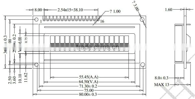 Character module negative blue 1602 lcd display