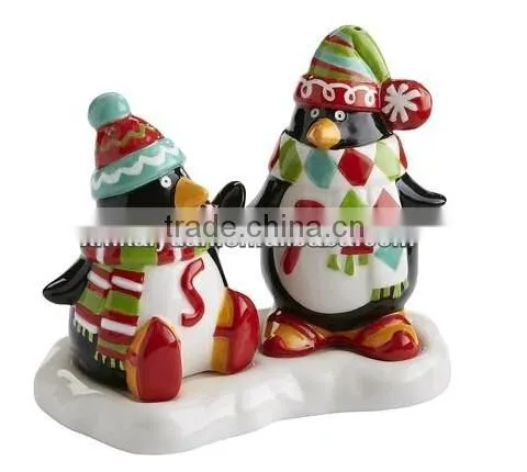 Custom funny Christmas penguin ceramic salt and pepper shaker