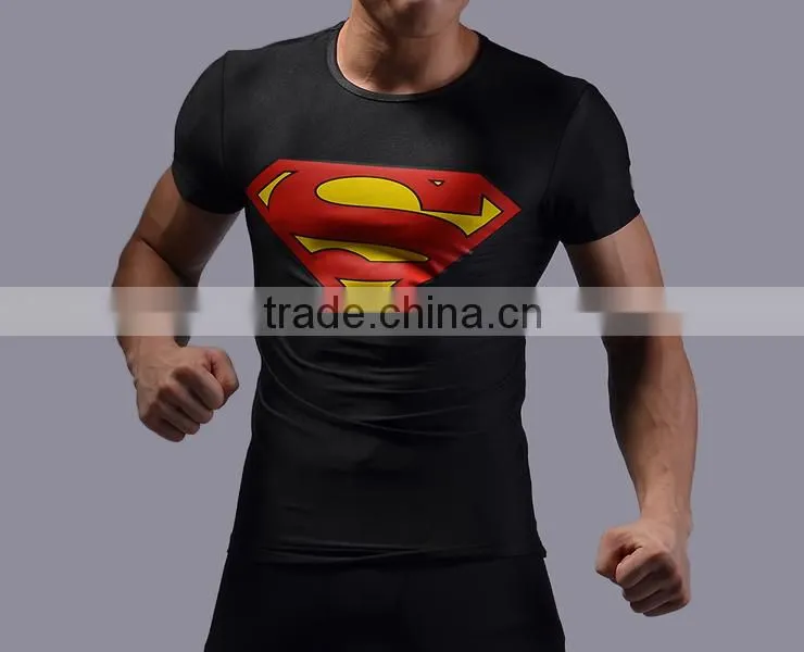China Manufacture Superhero T-shirt Avengers Marvel Super Heroes Superman Mens 3d Printed Compression T-shirts