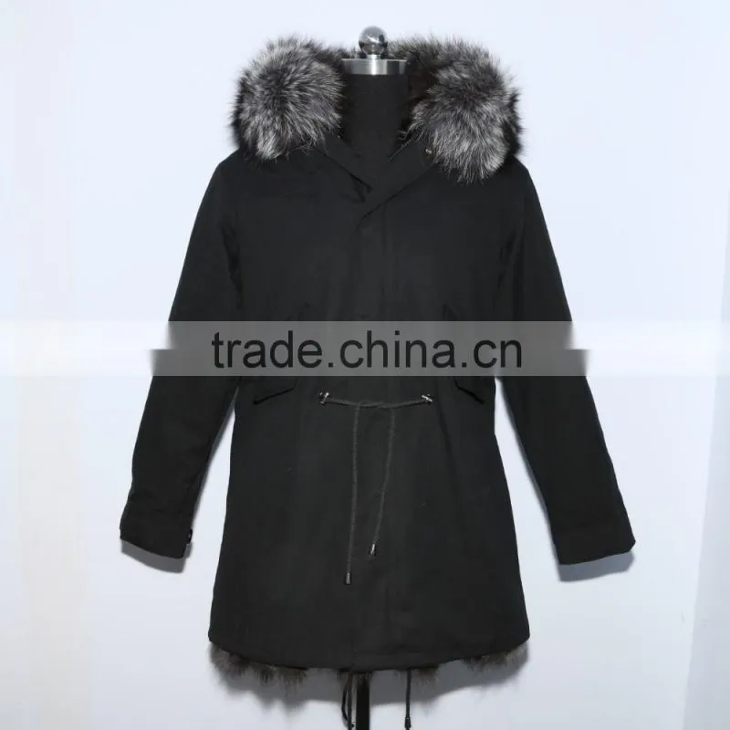 wholesale price parka jacket with silver fox fur hood and lining for women