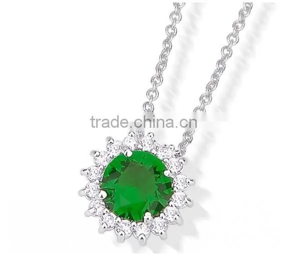 Fashion neckless jewelry, 925 sterling silver big green stone necklace