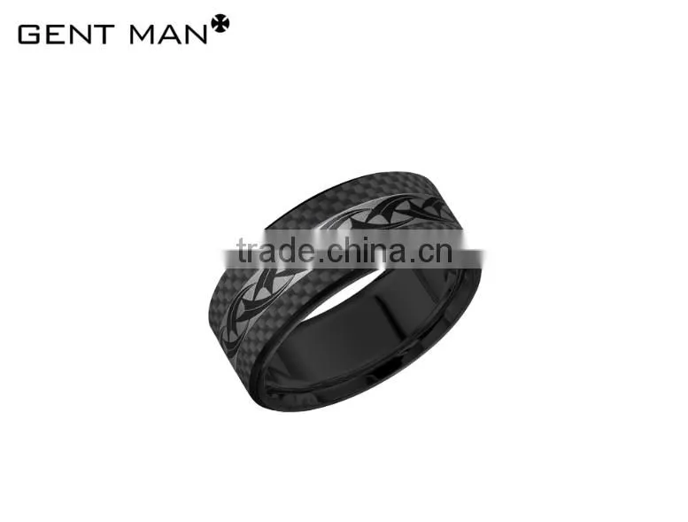 wholesales high Polish Titanium Rings black plating Wedding Band for Men carbon fiber titanium ring band