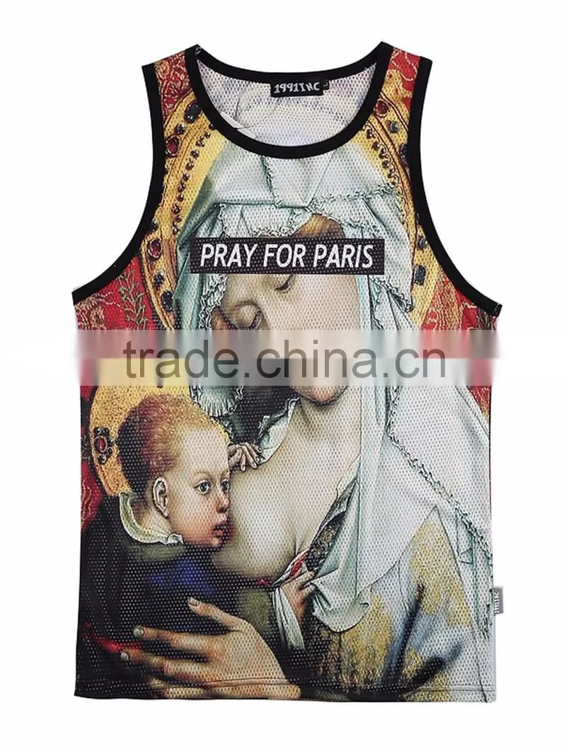 2016 new arrival Super stretch cotton men's tight vest sublimation vest for men with low price