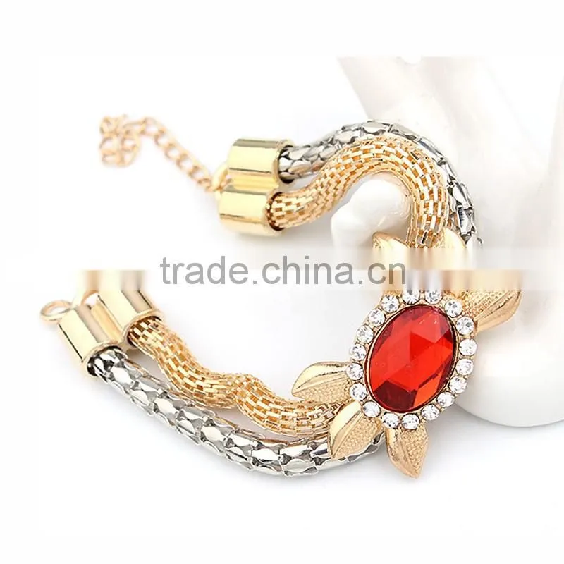 Gold Plated Pendant Statement Crystal Necklace Earrings Bracelet Rings set for Wedding Jewelry