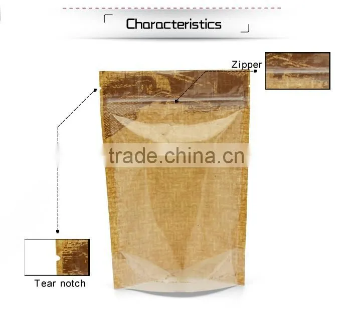 Hot new products for 2016 lamination material one side paper one side transparent clear stand up pouch with zipper for nut