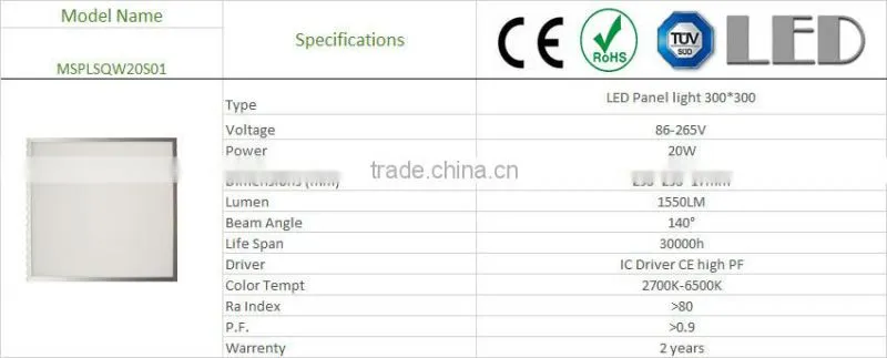20W LED PANEL HI QUALITY 300*300 mm LED LIGHT
