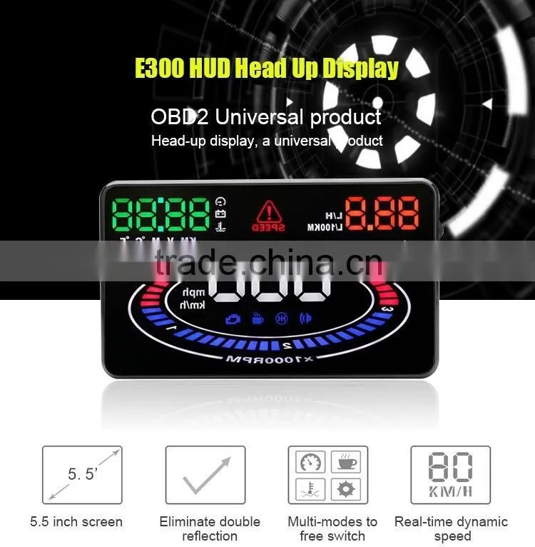 5'5 E300 Car HUD Head Up Display Speed, RPM, Water Temp,E300 HUD Fuel Consumption Speed, Throttle Angle, OBD2, OBDII Interface
