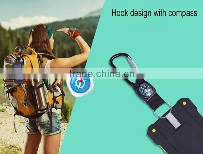 Waterproof 10000mah mini portable solar charger cell phone with camping light and compass