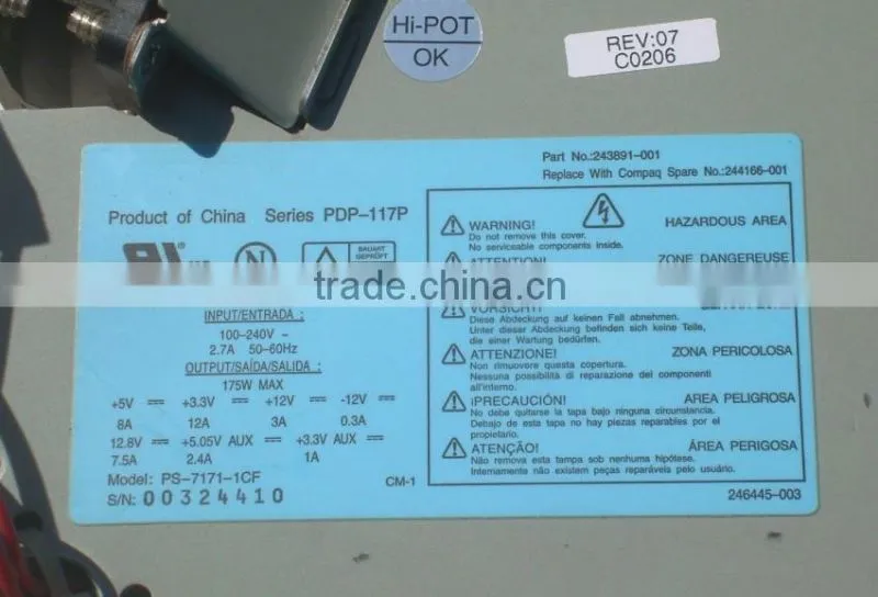 243891-001 244165-001 PS-7171-1CF 175W Server Power Supply For D510 D500 D51S with warranty