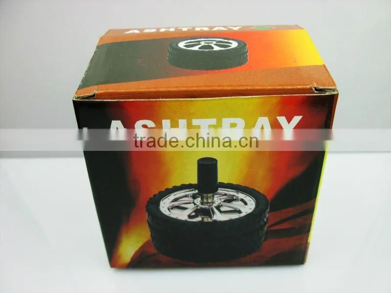 Stainless Steel Alloy Wheel Tyre Design Push Down Spinning Ashtray Ash Tray