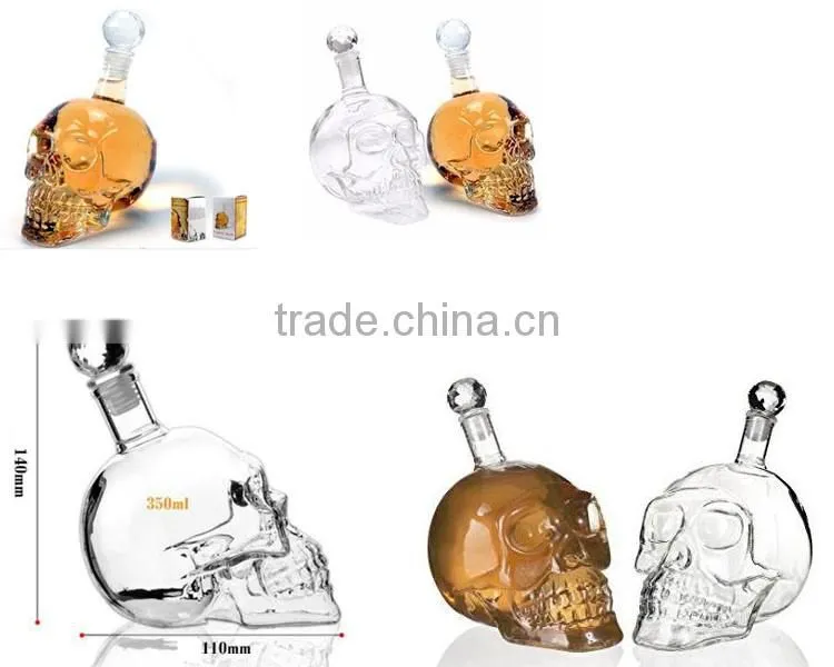 Haonai wholesale 750ml 1000ml glass vodka whisky wine skull bottles with stopper