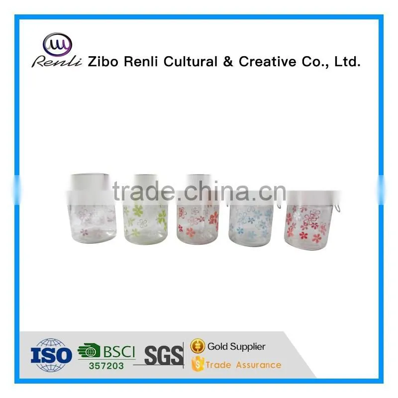 300ml Round Glass Spice Jar with Flower Design and Hanging Clamp Lid