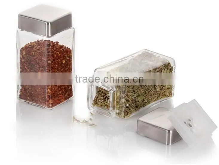 2016 mini clear square glass seasoning pot set with rack