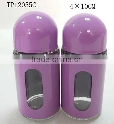 airtight mini metal coating colorful cylinder glass salt and pepper shaker container