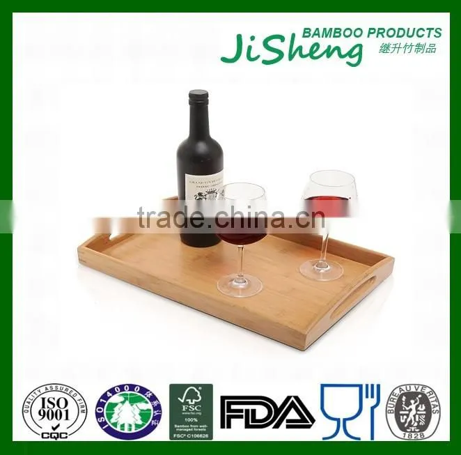 Cheap bamboo wooden food serving tray, serving tray and bamboo tray with handles