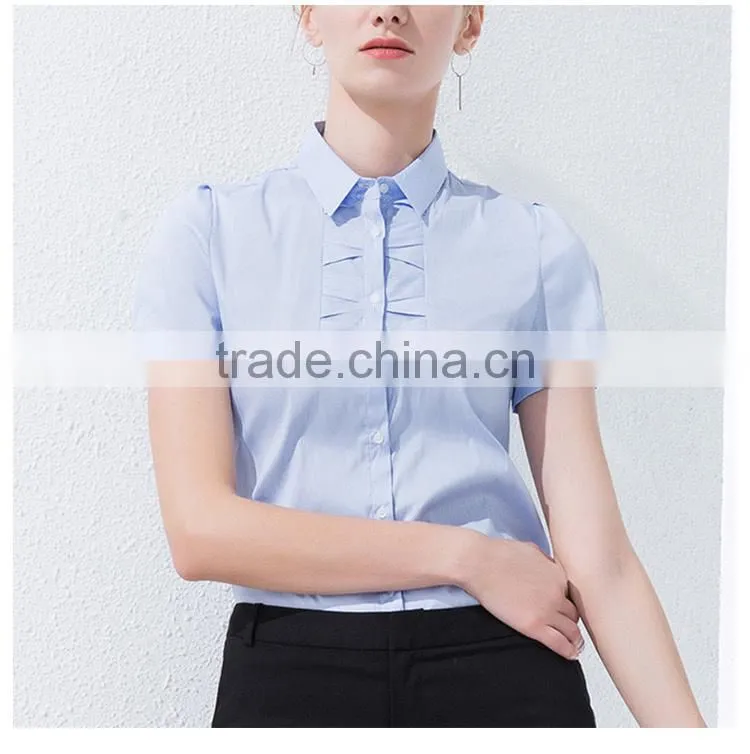 Women short sleeve shirt, 2017 spring and summer new business, leisure, self-cultivation, lotus leaf side collar shirt