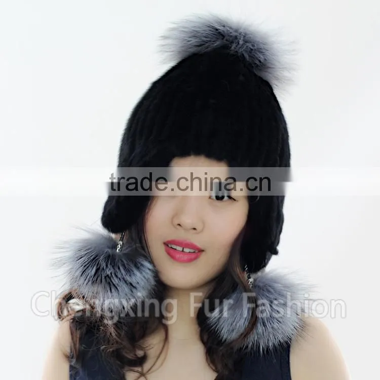 CX-C-42D Winter Cap With Earflap Knitted Real Mink Fur Cap