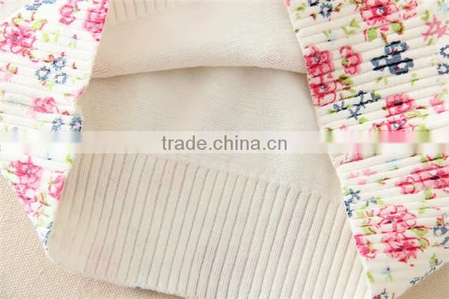 Princess warm fashion pullovers weave knitting pattern round neck cute flower print girls kid sweater