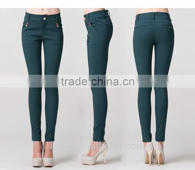 elegant women casual high waisted slimming pants with side pockets