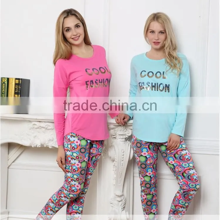 New L/S tops+ legging100%viscose fancy printing summer pajamas plus size design women minion pyjamas