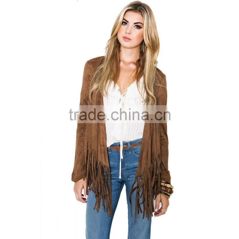 Leather jacket women Fringed leather, yellow leather tassels long sleeve jacket 2017
