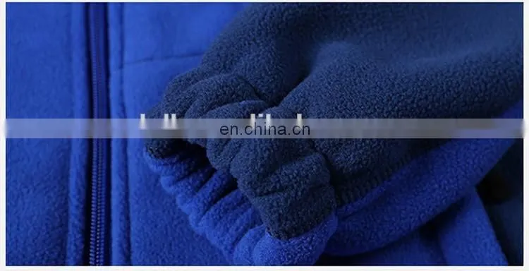 Outdoor sport wear blue plain zip up windbreaker warm polar fleece jacket for men