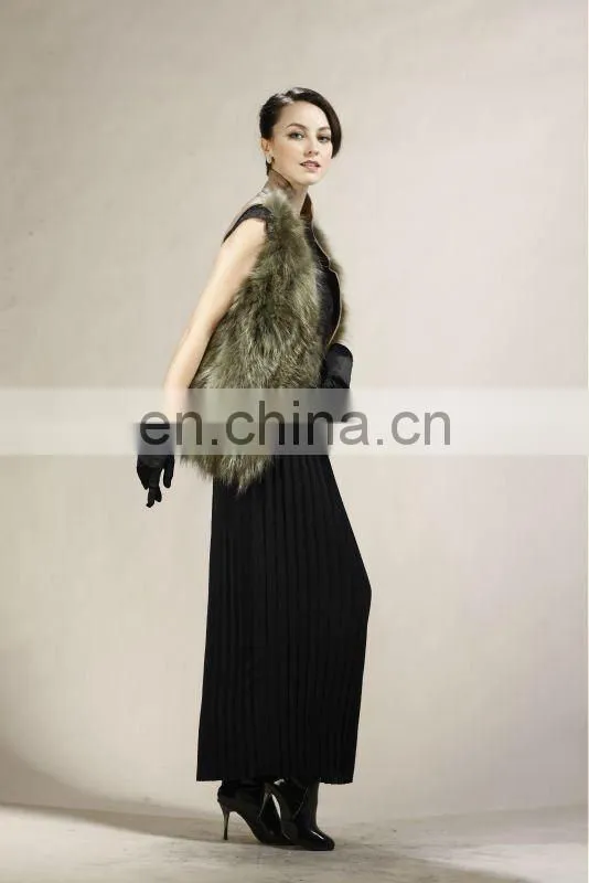 Racoon Dog Fur Gilet With Real Lamb Leather Trim New Fashion Women Gilet STY.NO. 5016#