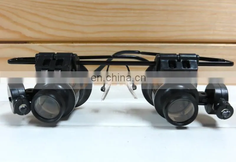 Binoculus Glasses Loupe LED Light 20X Eyewear Magnifier