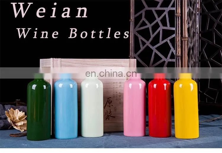 Jingdezhen Weian 500ml Six Colors Raw Stock Bottle Ceramic Wine Bottles