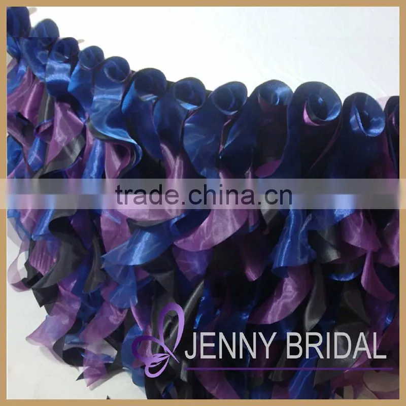 TS055E new fancy organza and taffeta curly willow wedding table skirting