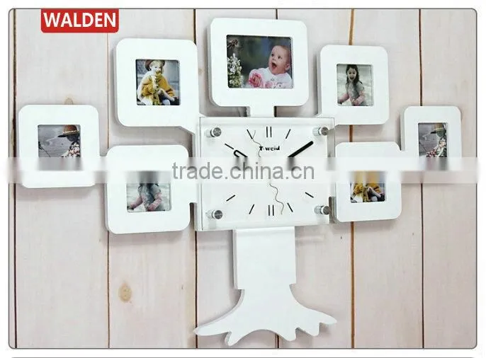 7 Pictures Tree Shaped Decorative Photo Picture Frame Wall Clock