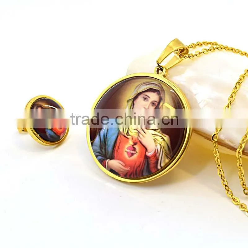 316l stainless steel jewelry pendant necklace Blessed Virgin Mary gold jewelry 18k