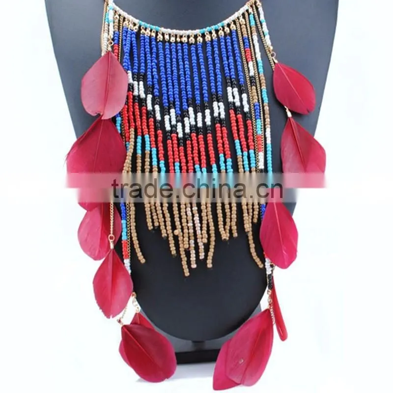 Indian Costume Jewelry Long Tassel Leather Necklace Chokers for Women
