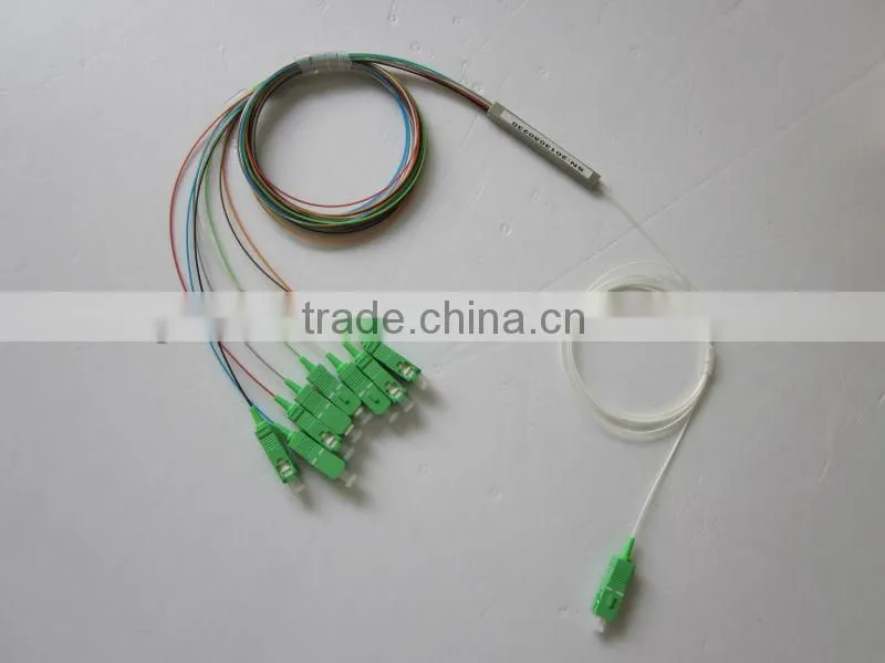 1*8 1260-1650nm Steel mini module type,0.9mm cable dia. 1.5m length,with SC/APC connector FTTH PLC Splitter