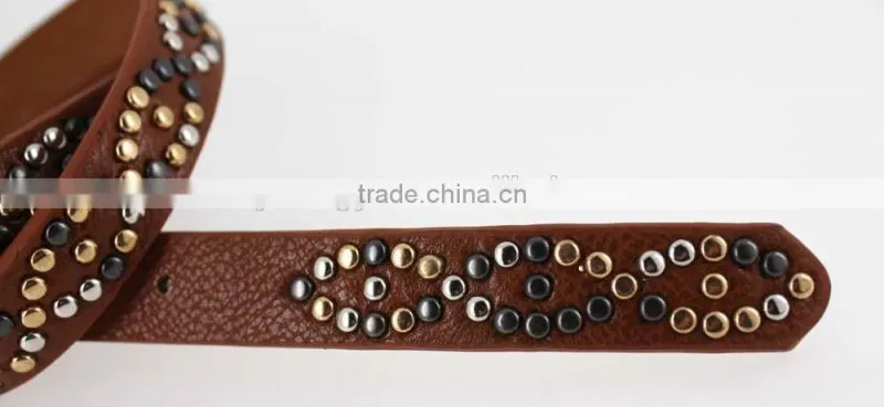2015 Women's Fashion beads belt with leather belt with high quality leather in YiWu