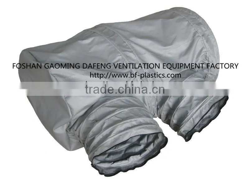 Grey fiberglass ventilation heating duct with branches