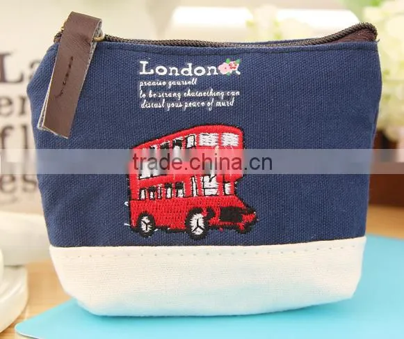 Newest euro style canvas coin purse with embroidery logo for wholesales