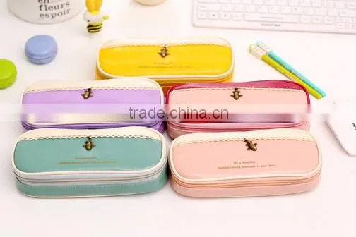 Promotion two zippers fresh pencil case made in china