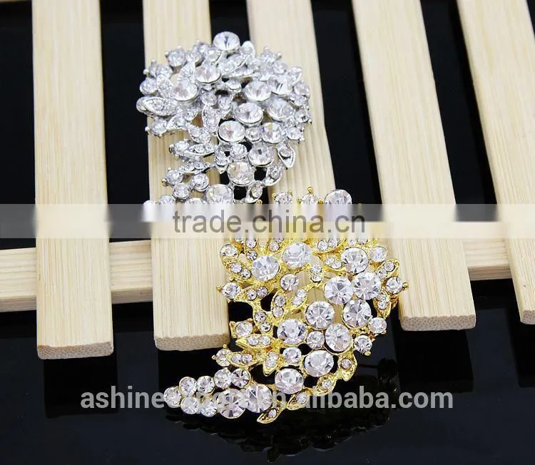 Bridal bright leaf flower rhinestone brooch/handmade rhinestone brooch