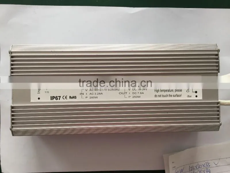 250w 7500ma waterproof ip67 constant current led driver with CE and RoHs approved