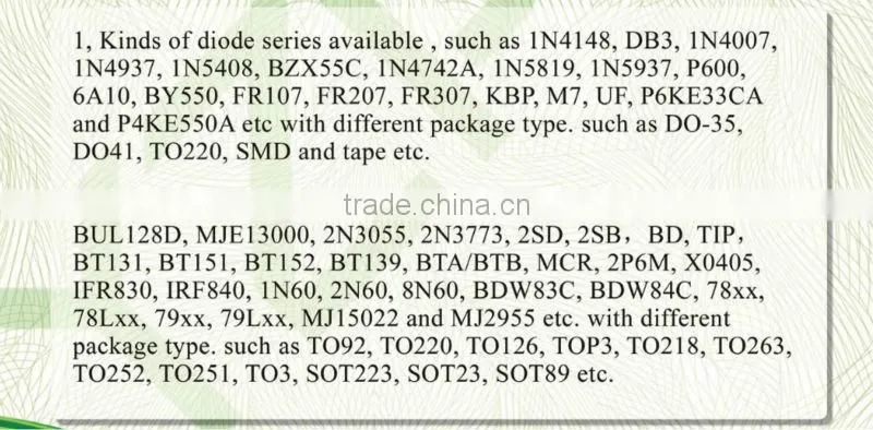 Sell Kinds of diode series available,Kinds of transistor and SCR/ triac series available
