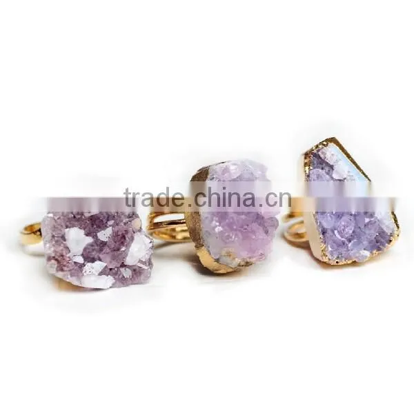Druzy amethyst alloy with gold plated ring